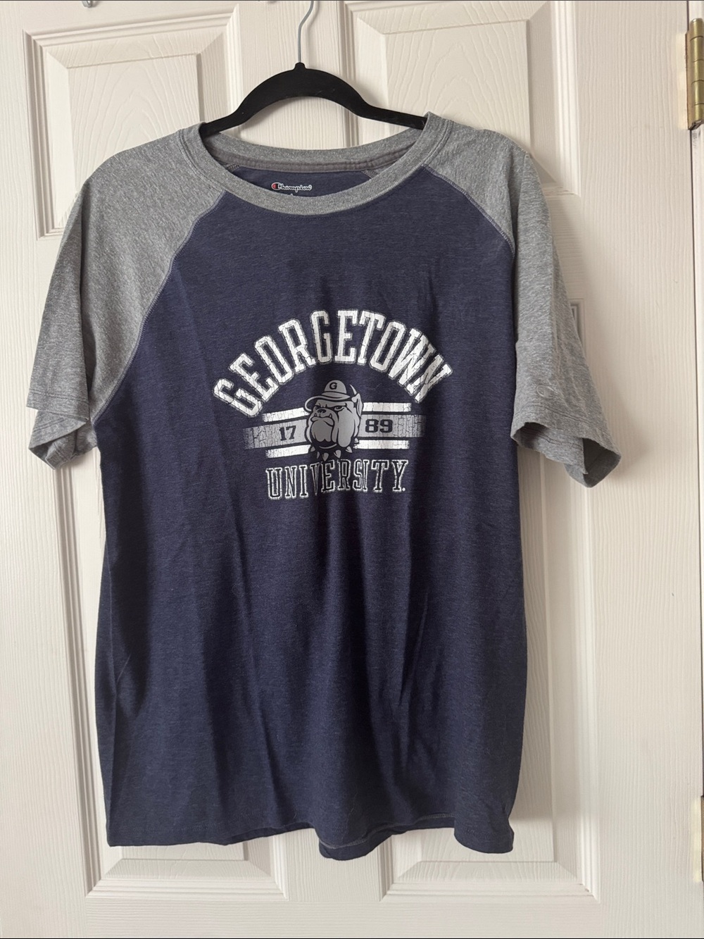 Vintage Champion Navy and Gray Georgetown University Raglan Tee